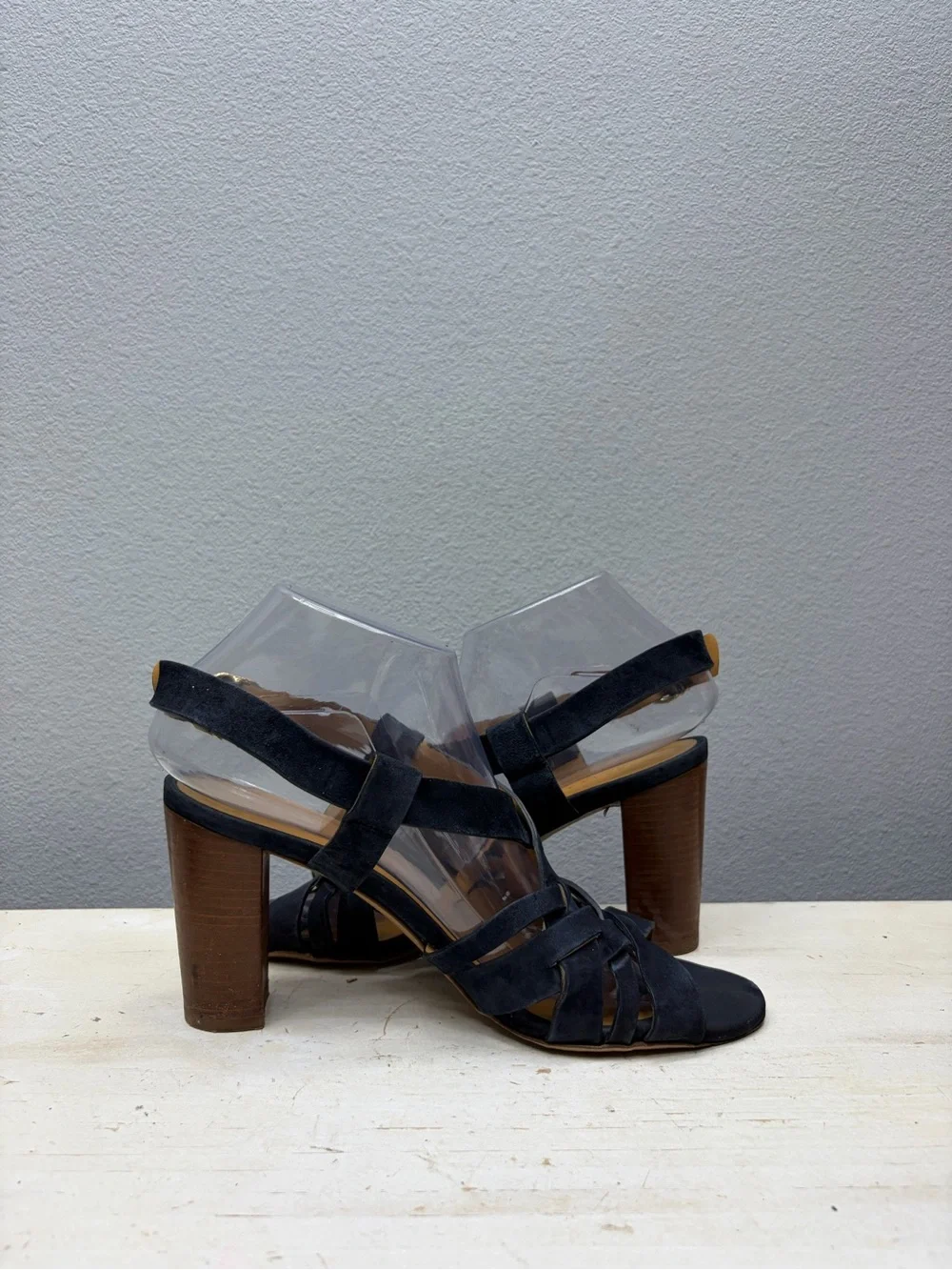 Sezane Blue Nubuck Slingback Heeled Sandals Size 40